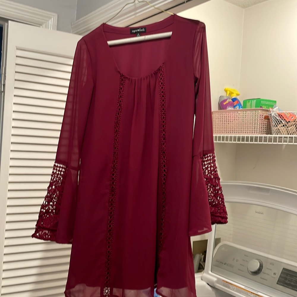 Sequin Hearts Bell Sleeve Red Holiday Dress S